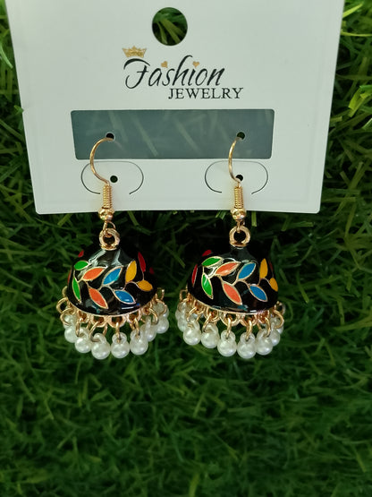 Elegant Floral Jhumka Earrings with Pearl Tassels