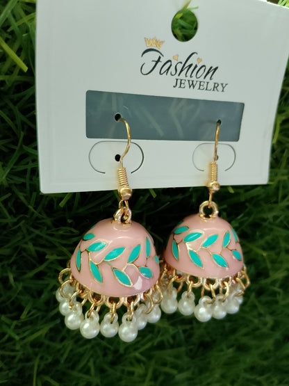 Elegant Floral Jhumka Earrings with Pearl Tassels