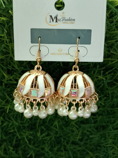 Vibrant Enamel Jhumka Earrings with Floral Stud