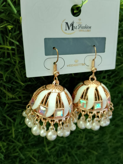 Vibrant Enamel Jhumka Earrings with Floral Stud