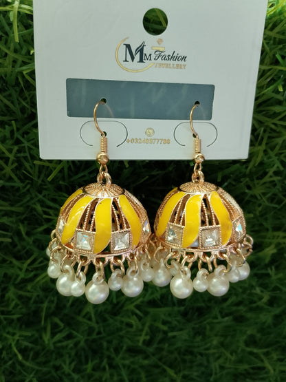 Vibrant Enamel Jhumka Earrings with Floral Stud