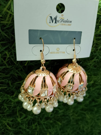 Vibrant Enamel Jhumka Earrings with Floral Stud