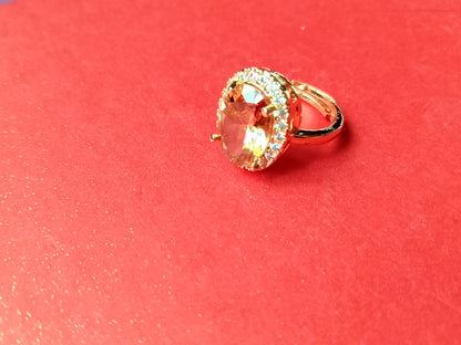 Elegant Gold-Plated Ring with a Dazzling Oval Gemstone