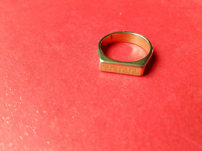 Greek Key Gold Signet Ring